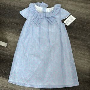 Carters 3T Blue and Pink Polka Dot Dress with Bow Detail NWT